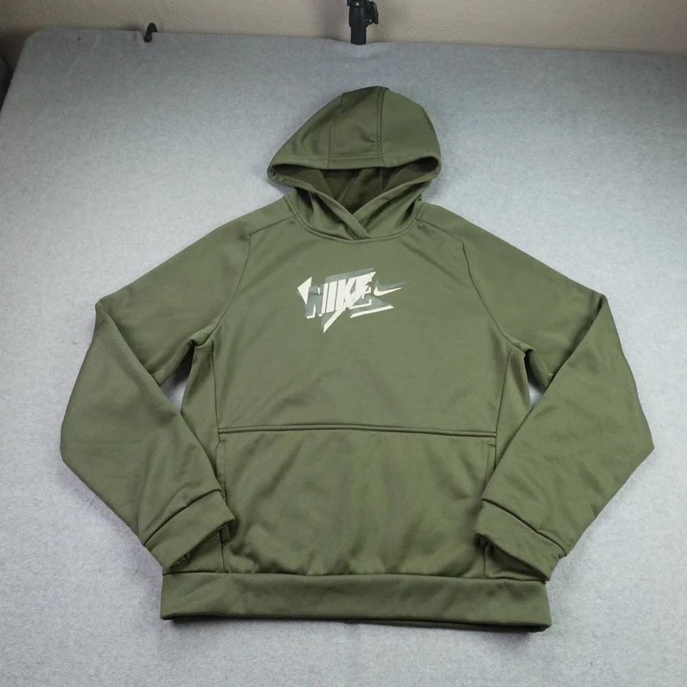 Nike Hoodie Boys XL Green Therma-FIT Pullover Active Graphic Fleece